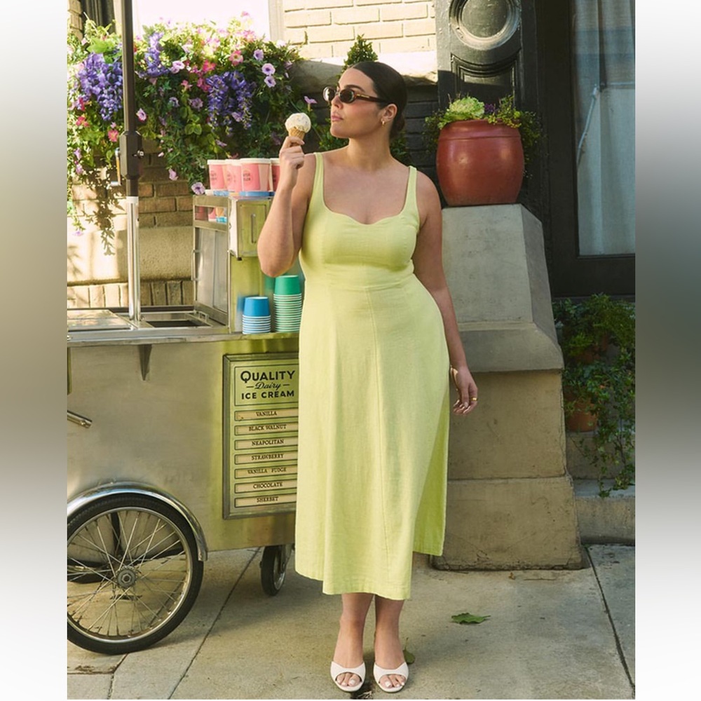 Old Navy Fit Flare Midi Lime Is Up green linen Sun Dress sweetheart neckline